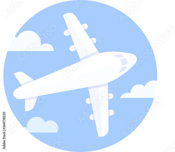 Fototapeta Illustration of an tourist airplane in the blue sky with some clouds. Travel concept.