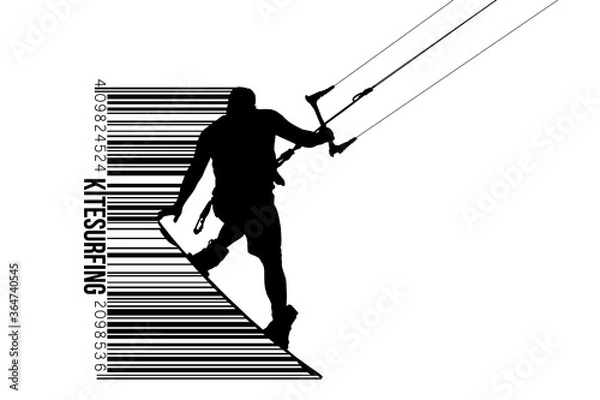 Obraz Kiteboarding, hydrofoil. Silhouette of a kitesurfer. Man in a jump performs a trick. Big air competition. Vector illustration. Thanks for watching