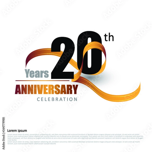 Fototapeta 20 years anniversary logo template with ribbon. Poster template for Celebrating 100th event. Design for banner, magazine, brochure, web, invitation or greeting card. Vector illustration