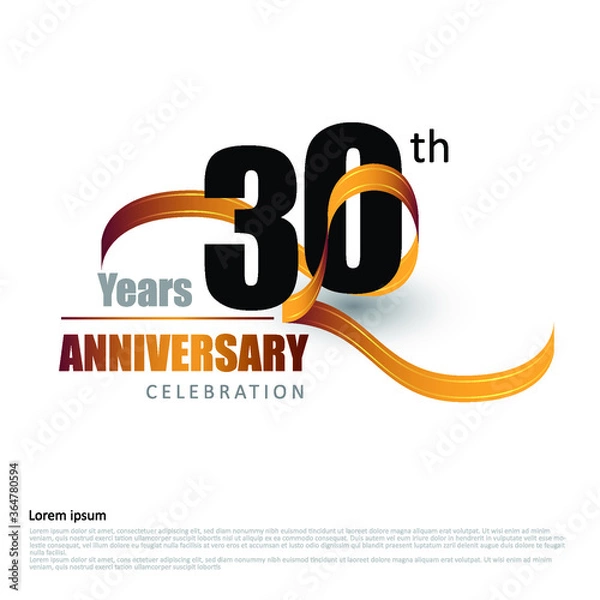 Fototapeta 30 years anniversary logo template with ribbon. Poster template for Celebrating 100th event. Design for banner, magazine, brochure, web, invitation or greeting card. Vector illustration