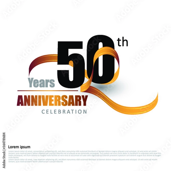 Obraz 50 years anniversary logo template with ribbon. Poster template for Celebrating 100th event. Design for banner, magazine, brochure, web, invitation or greeting card. Vector illustration