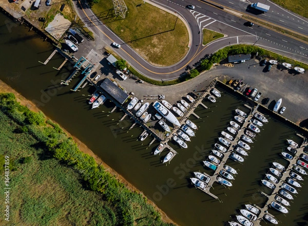 Fototapeta Yacht parking in marina aerial top view of boats