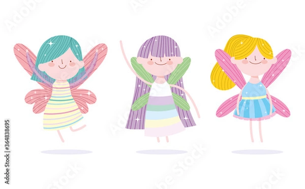 Obraz cute little fairies princess with wings characters tale cartoon