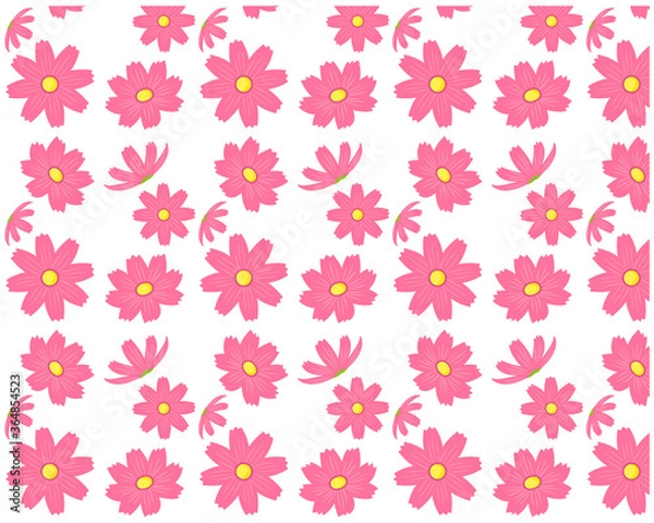 Fototapeta コスモスの花柄のシームレスパターン　カラフルな花びらの背景画像　