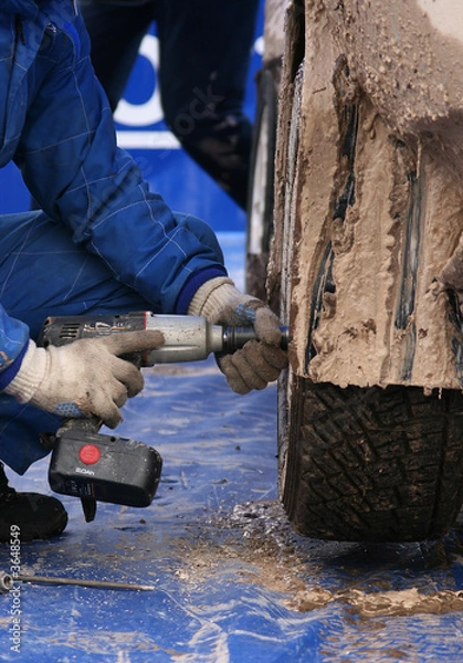 Obraz Rally car wheel change