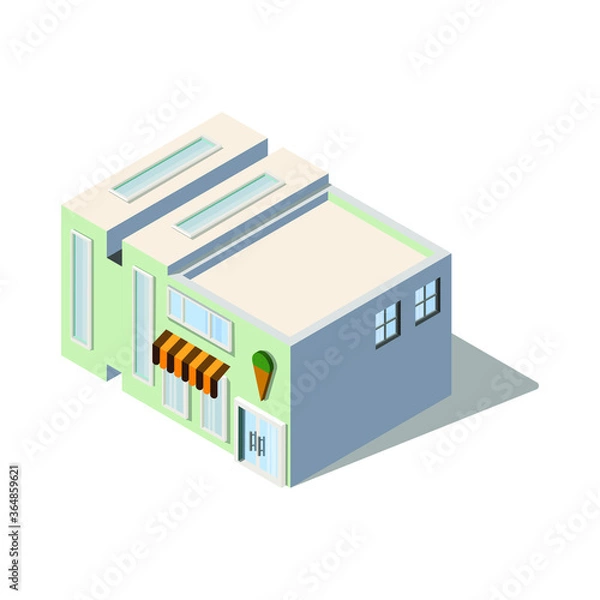 Fototapeta Ice cream store with a logo. Isometry architecture. In modern style