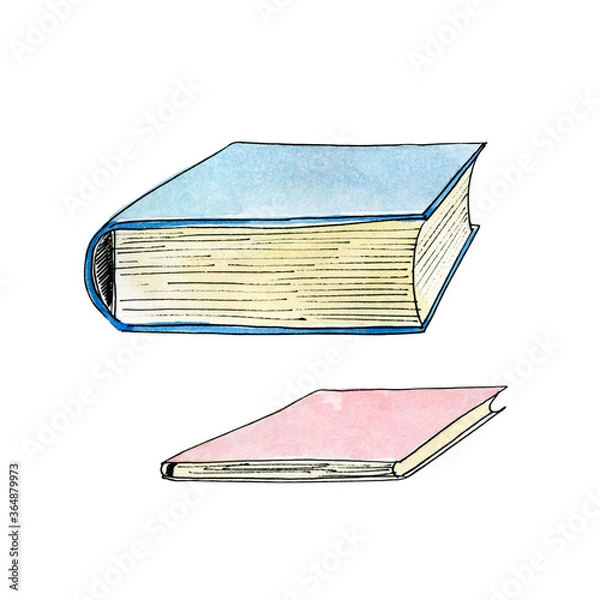 Obraz Thick and thin books. Watercolor illustration isolated on white.