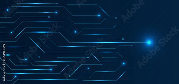 Fototapeta Technology circuit board design modern line blue shine light glow background