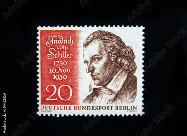 Obraz Postage stamp from FRG Berlin. 200th birthday of Friedrich Schiller. Printed 11/10/1959