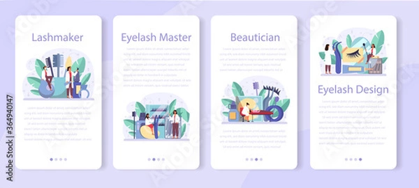 Fototapeta Lashmaker mobile application banner set. Beauty center procedur.