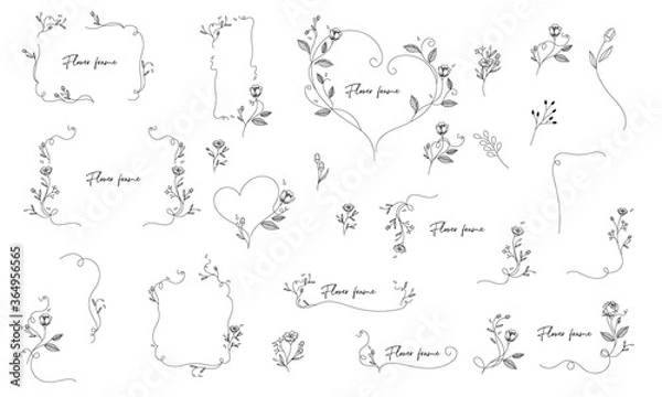Obraz 花の線画のベクターイラストフレーム枠素材セット