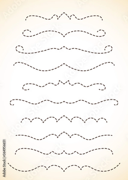 Fototapeta Ornamental calligraphic dash lines dividers page decoration Vector delicate minimalistic design element set