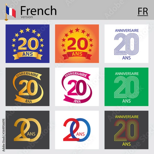 Fototapeta French set of number 20 templates