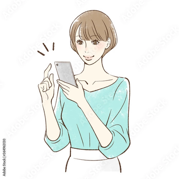 Fototapeta 笑顔でスマホを操作する女性