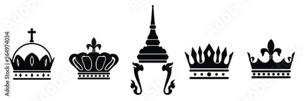 Obraz Collection of crowns icon isolated vector on white background