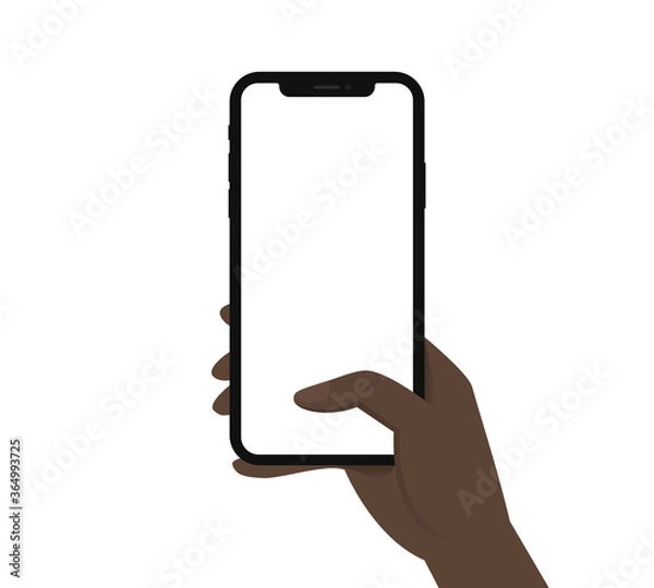 Fototapeta Black woman hand hold phone vertical first person view blank template clip art flat design vector EPS 10