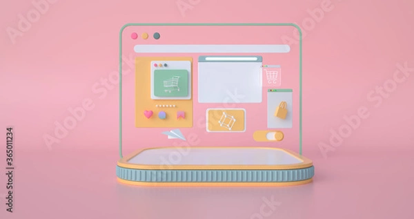 Fototapeta 3d rendering of podium and web icons.