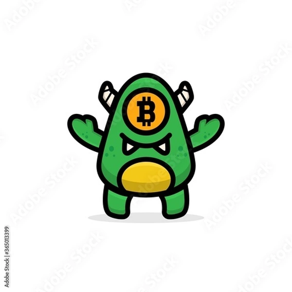 Obraz cartoon cute green monster with money sign on her eye