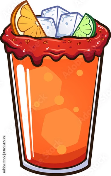 Fototapeta Cartoon michelada drink with lime and orange slices. Vector clip art illustration with simple gradients. Some elements on separate layers. 
