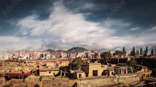 Obraz Herculaneum ruins and vesuvius