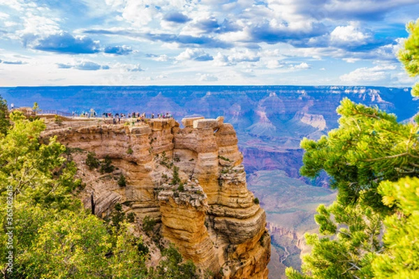 Fototapeta Panoramic image of the colorful Sunset on the Grand Canyon in Grand Canyon National Park from the south rim part,Arizona,USA, on a sunny cloudy day with blue or gloden sky