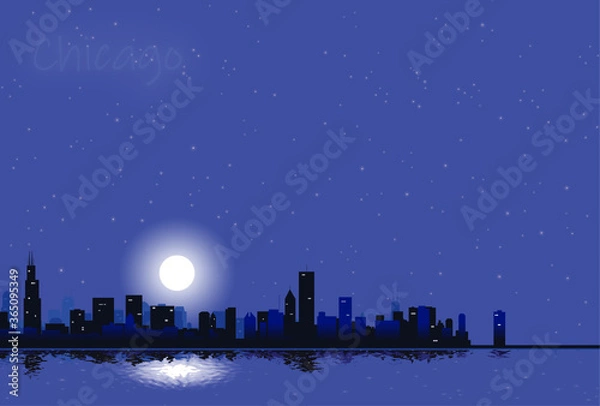 Fototapeta Chicago skyline set in an atmospheric night setting.