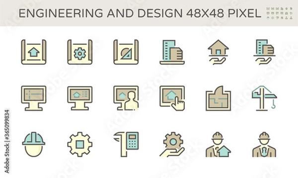 Fototapeta Engineering and architecture vector icon set design,  48X48 pixel perfect and editable stroke.