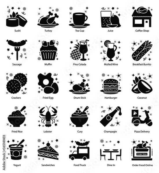 Obraz 
Food and Drinks Glyph Icons Pack
