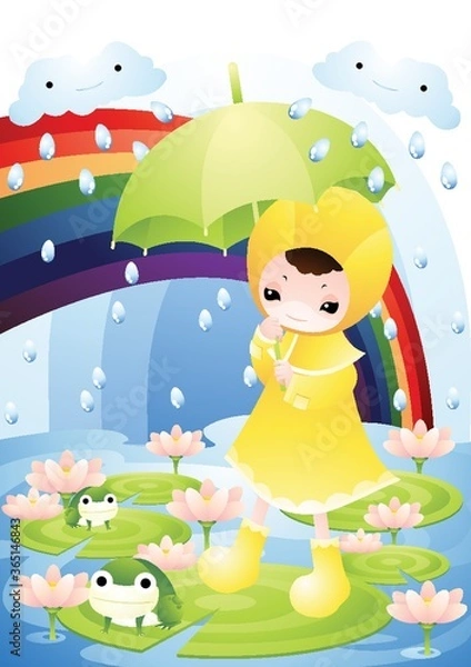 Fototapeta girl walking in the rain