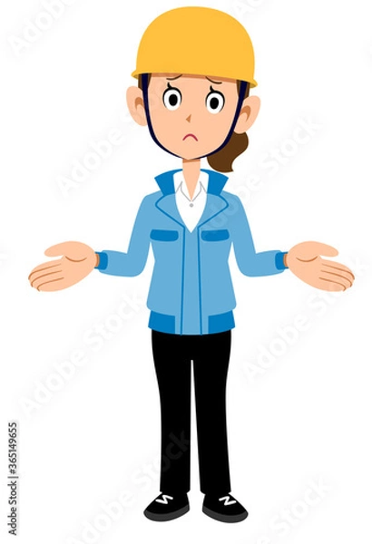 Obraz 呆れるヘルメットを被った作業着の女性
