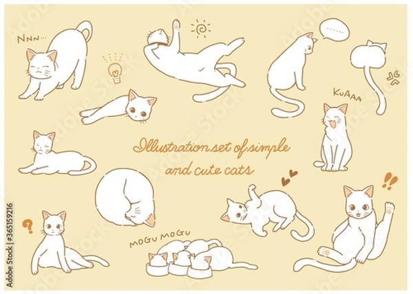Obraz 手描き　シンプルでかわいい猫のイラストセット