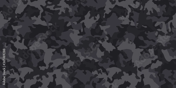 Fototapeta Black camouflage pattern , seamless background. Classic clothing style masking dark camo, repeat print. Monochrome texture. Raster copy