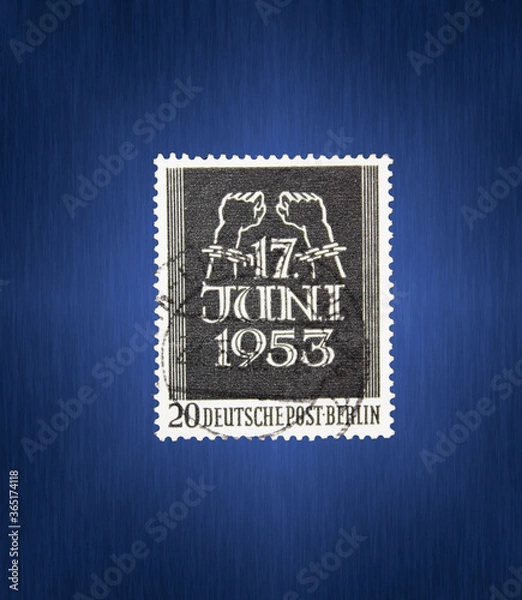 Obraz Postage stamp from the FRG Berlin. Printed on 08/17/1953. National uprising on June 17 in the GDR and East Berlin.