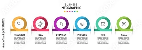 Fototapeta Concept of arrow business model with 6 successive isometric steps. Six colorful graphic elements. Timeline design for brochure, presentation. Infographic design layout