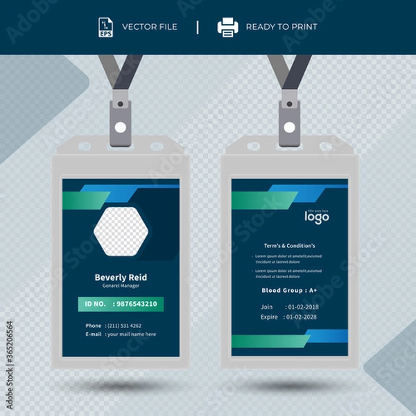 Fototapeta Creative ID Card Design Template. Identity badge With Photo Placeholder.