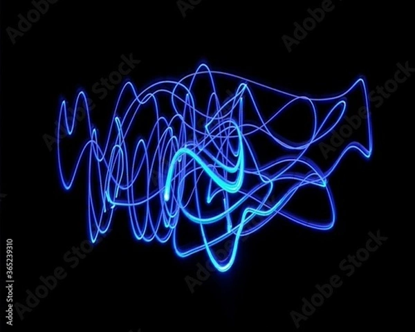 Obraz Light painting design. Combination of sky blue and white light against a black background 