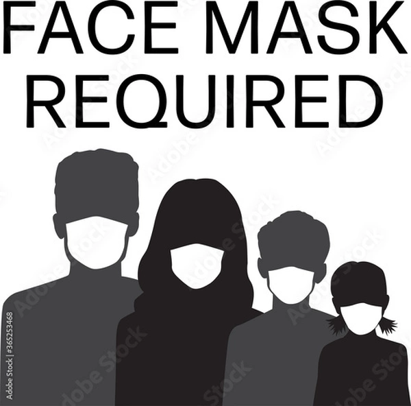 Fototapeta COVID 19 "Face Mask Required" Graphic for Sign - people wearing protective medical face masks during pandemic 