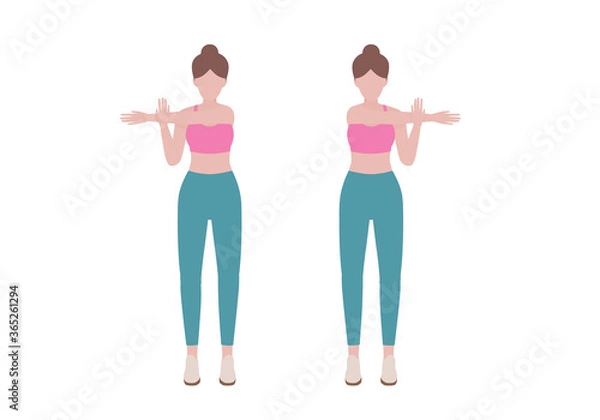Obraz Woman doing cool down after exercises. for doing Shoulder Stretch which Building greater flexibility overall, Helping your body get back to its pre-exercise state. Illustration cartoon style