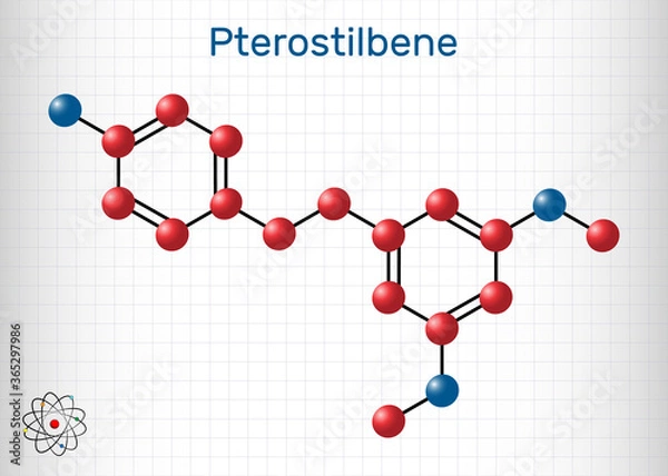 Fototapeta Pterostilbene, stilbenoid molecule. It has a role as metabolite, antioxidant, antineoplastic agent, neurotransmitter. Sheet of paper in a cage