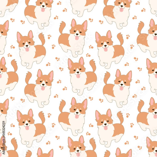 Fototapeta Seamless pattern with Cute welsh corgi.