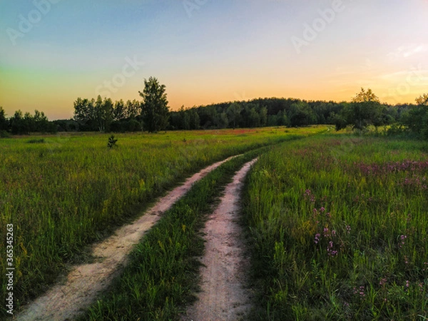 Fototapeta image of a country road in a field