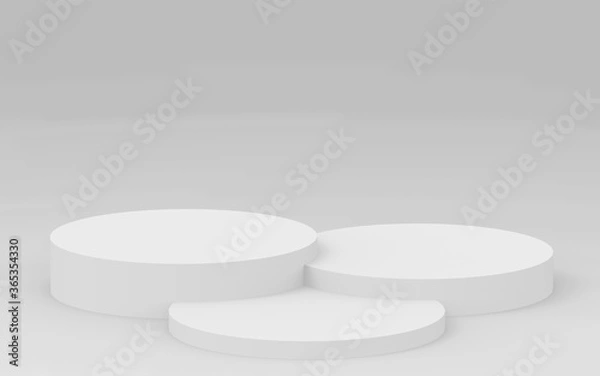 Fototapeta 3d gray white bright cylinder podium minimal studio background. Abstract 3d geometric shape object illustration render.
