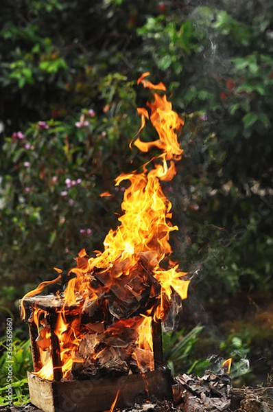 Obraz Fire burning wood & box