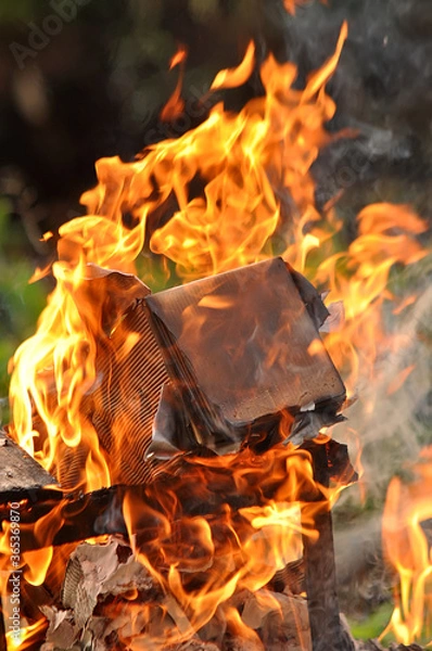 Obraz Fire burning wood & box