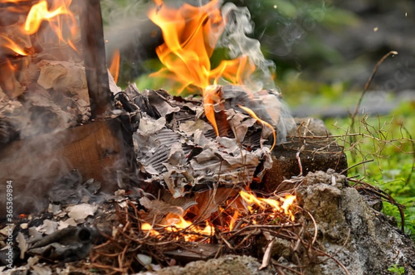 Obraz Fire burning wood & box