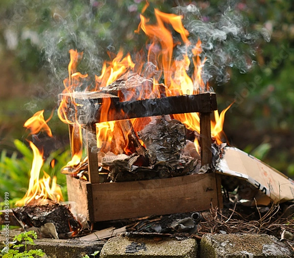 Obraz Fire burning wood & box
