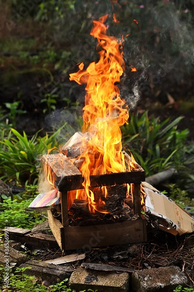 Obraz Fire burning wood & box