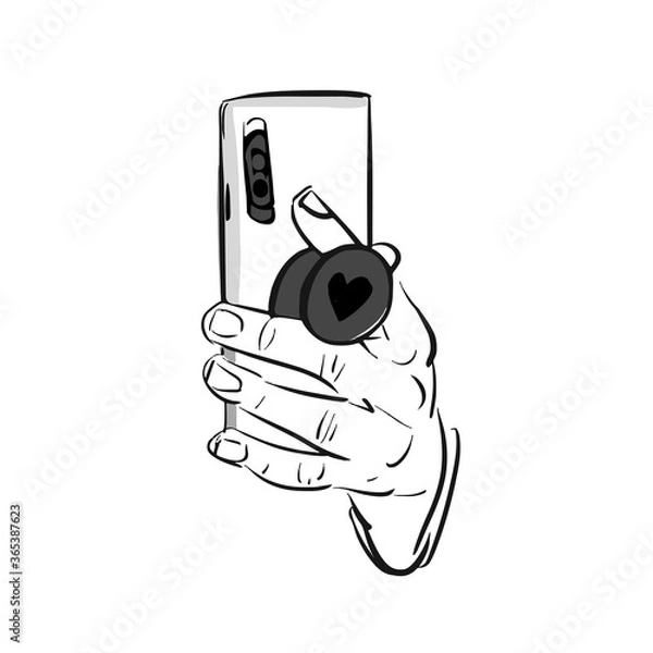 Fototapeta Mobile ring holder for your Pop socket in the hands. Accessory holder for smartphone. Suction Cup ring on phone