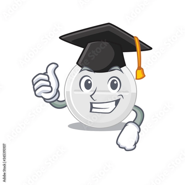 Fototapeta Tablet drug caricature picture design with hat for graduation ceremony