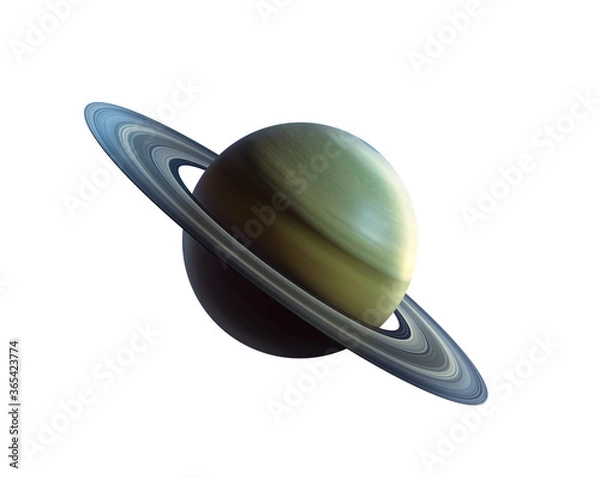Obraz Planeta Saturn we wszechświecie. Planeta z pierścieniami nazywa się saturn. Droga mleczna w tle. Renderowanie 3D. Na białym tle
